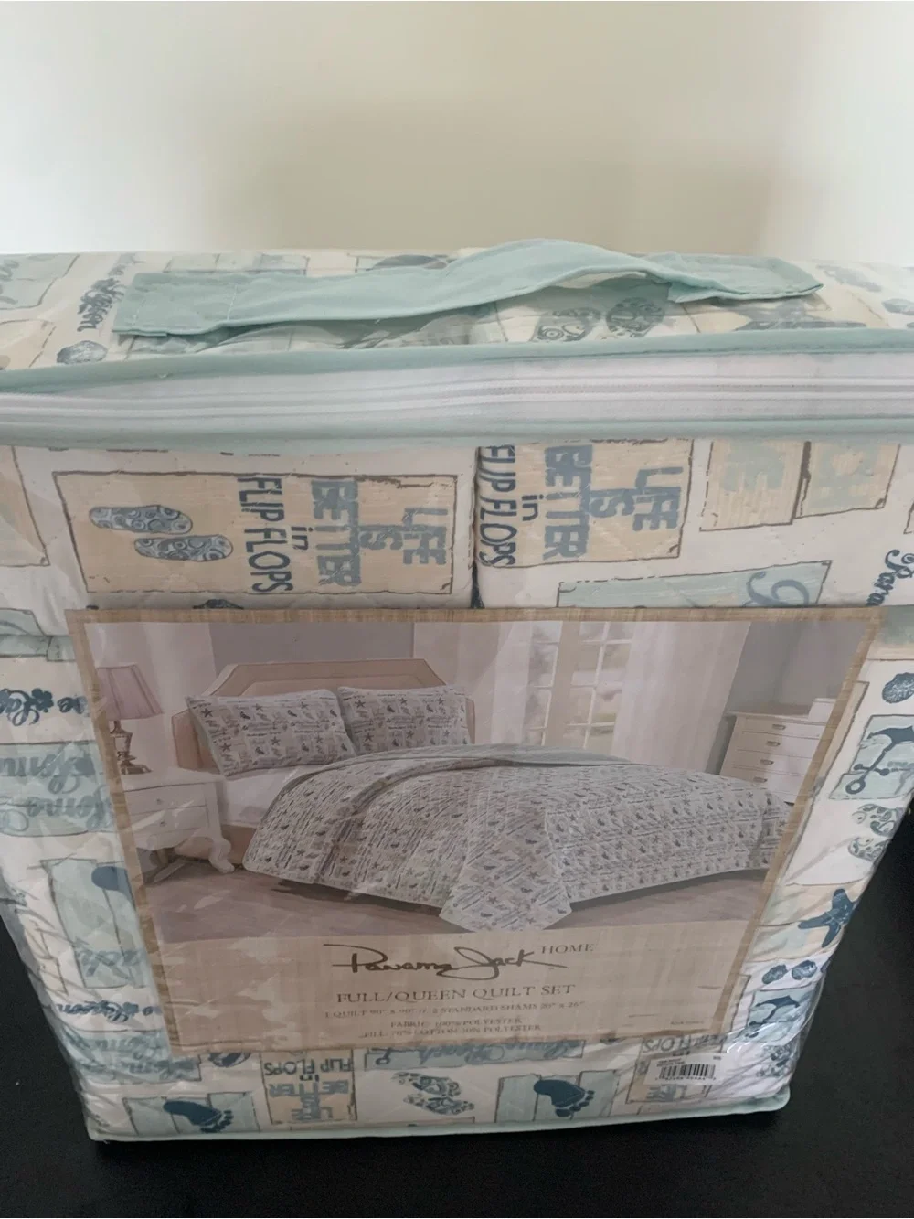 Panama Jack Home Full/Queen Quilt Set in Beach Print - Light Blue & Cream 1Quilt